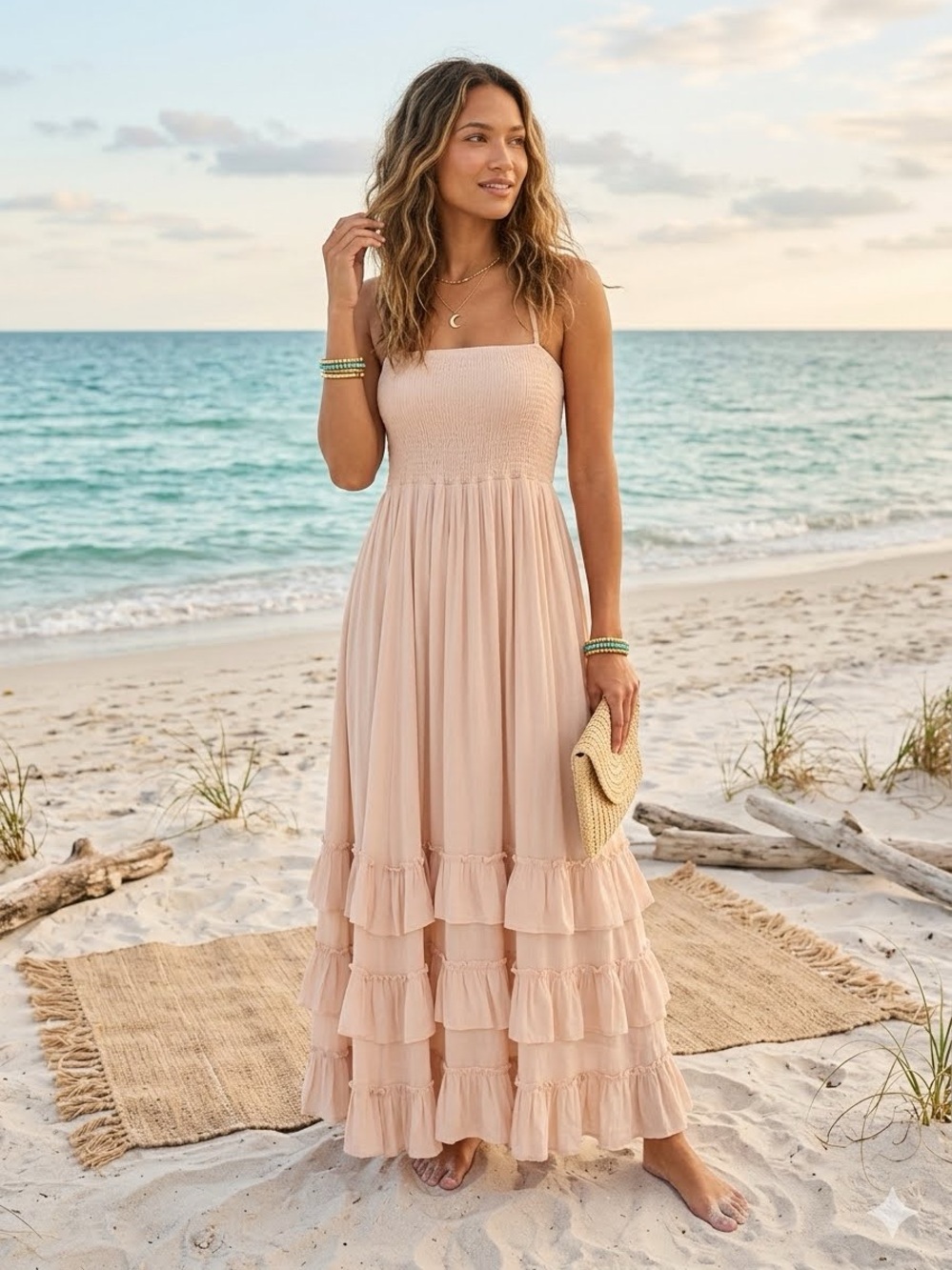 Sweet Lovely by Jen Halter Smocked Ruffled Tiered Maxi Dress Fair Trade vegan